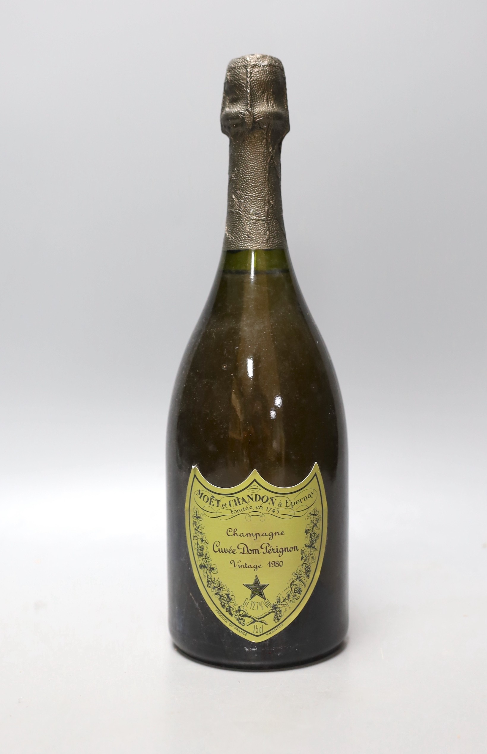 A single bottle of Dom Perignon champagne, 1980 vintage